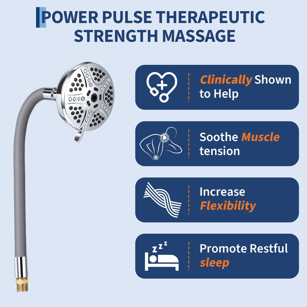 Adjustable 18-Inch Flexible Shower Head with Wall-Mounted Design, 7 Spray Settings, Easy DIY Installation for Low & High Pipes, Anti-Clog Nozzles, Powerful Massage Feature,for Shower Use Only