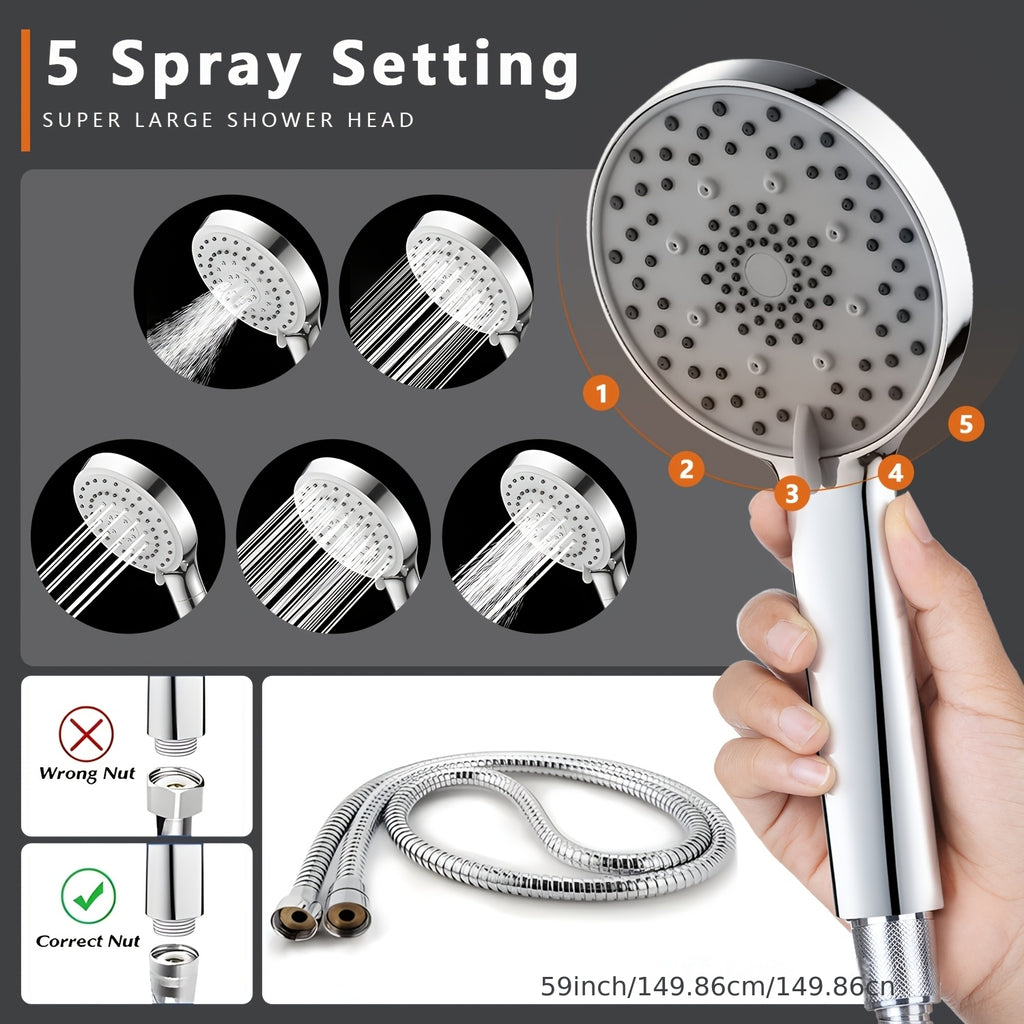 8\u002F12\u002F10-Inch High-Pressure Rain Shower Head & Handheld Shower Combo with Extension Arm - 5-In-1 Leak-Proof Bath\u002FShower System, Adjustable Height\u002FAngle Stand & Hose, Wall-Mounted