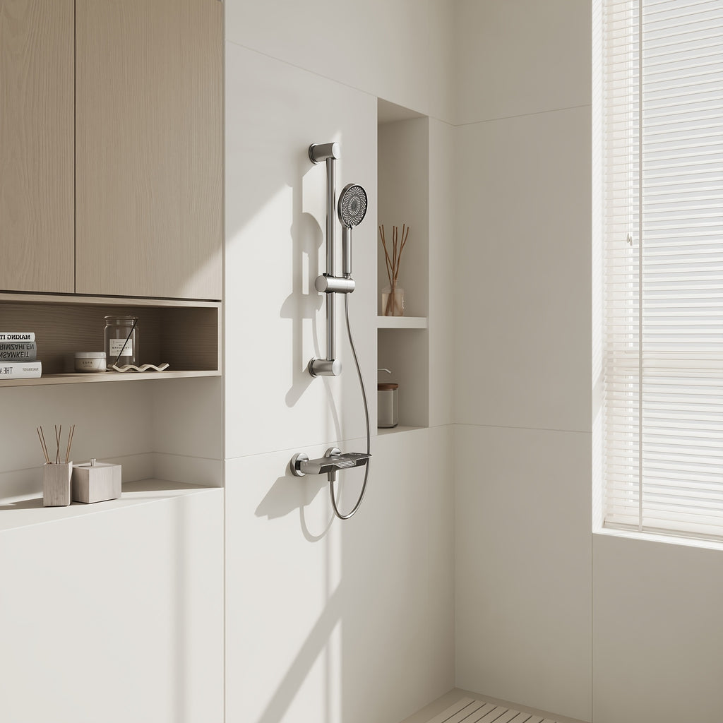 Bathroom Shower System with Handheld And Water Fall Tub Spout, Gray Shower Set, Shower Faucet Set, Faucet with Cold And Hot Water Mixer