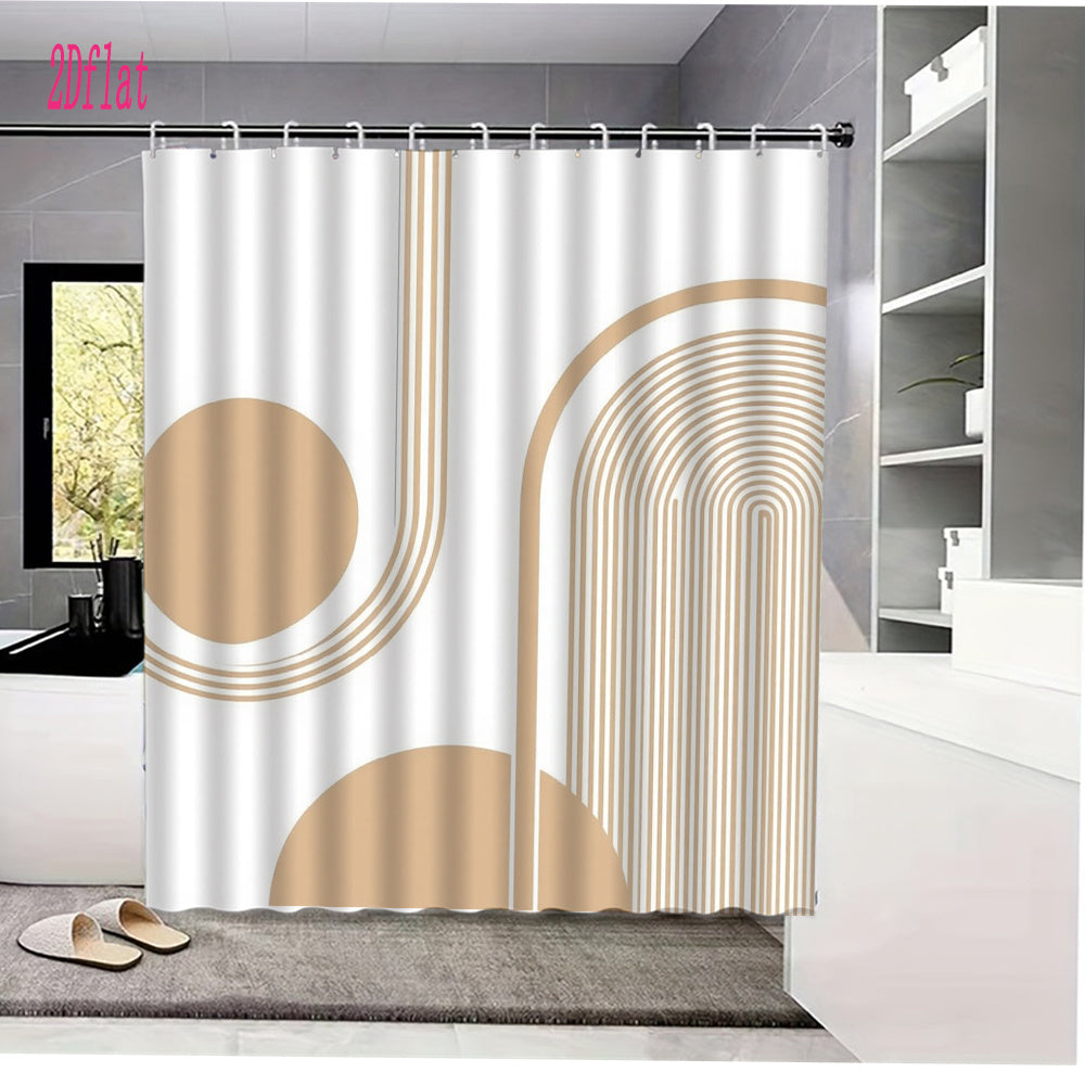 1pc a Minimalist Beige Abstract Geometric Shower Curtain, Made of Polyester Fabric, Designed for Bathroom Decor. It Comes with 12 Hooks And Measures 70.8 by 70.8 Inches