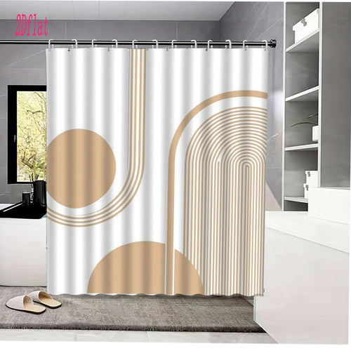 1pc a Minimalist Beige Abstract Geometric Shower Curtain, Made of Polyester Fabric, Designed for Bathroom Decor. It Comes with 12 Hooks And Measures 70.8 by 70.8 Inches