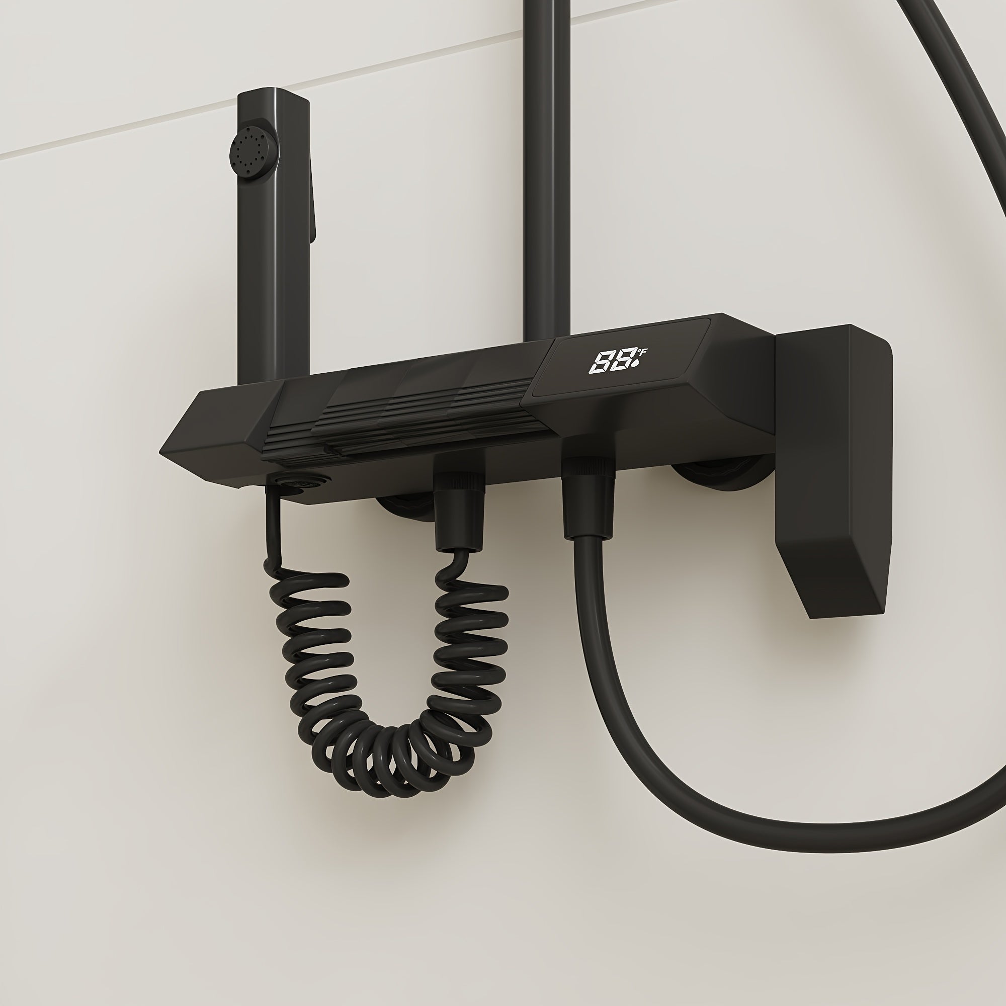 Shower Head Black, 4-In-1 Shower System, with LED Temperature Display, Ceramic Valve And Multi-Function Spray, Shower Head with Easy-clean Silicone Nozzles