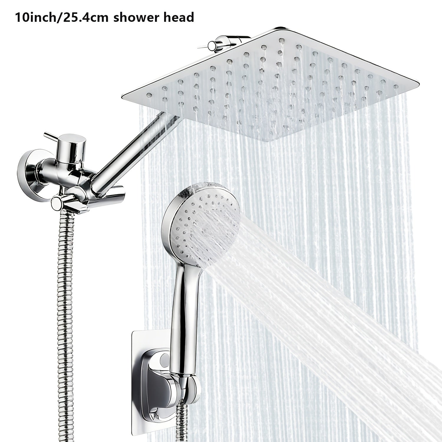 8\u002F12\u002F10-Inch High-Pressure Rain Shower Head & Handheld Shower Combo with Extension Arm - 5-In-1 Leak-Proof Bath\u002FShower System, Adjustable Height\u002FAngle Stand & Hose, Wall-Mounted