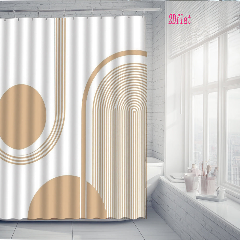 1pc a Minimalist Beige Abstract Geometric Shower Curtain, Made of Polyester Fabric, Designed for Bathroom Decor. It Comes with 12 Hooks And Measures 70.8 by 70.8 Inches