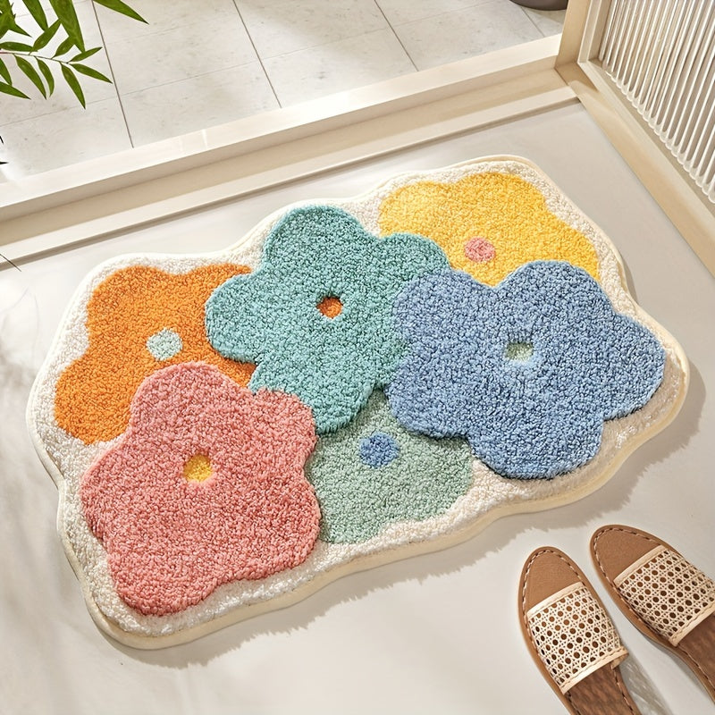 1pc Bathroom Rug Mat, Extra Soft Absorbent Premium Bath Rug, Non-Slip Comfortable Floral Bath Mat for Bathroom Floor, Sink, Bathtub, Shower Room, Spring Decor, Christmas Decoration Christmas Gift