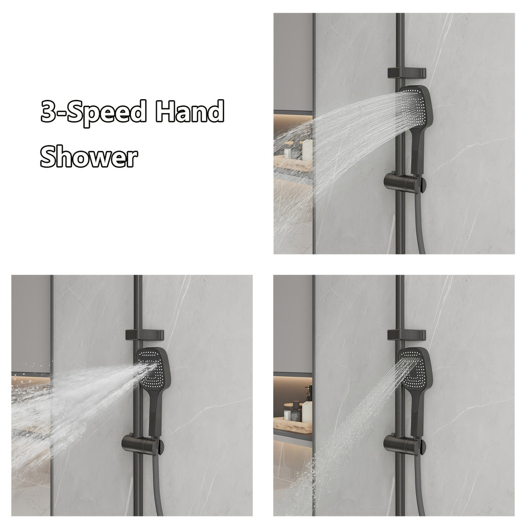1Set Bathroom Shower System with 11.6'' Rain Showerhead, Hand Shower, Spray Gun And Water Fall Tub Spout, Gray Shower Set, 4-In-1 Shower Faucet Set, Faucet with Cold And Hot Water Mixer, Wall-Mounted Luxurious Exposed Shower Sets