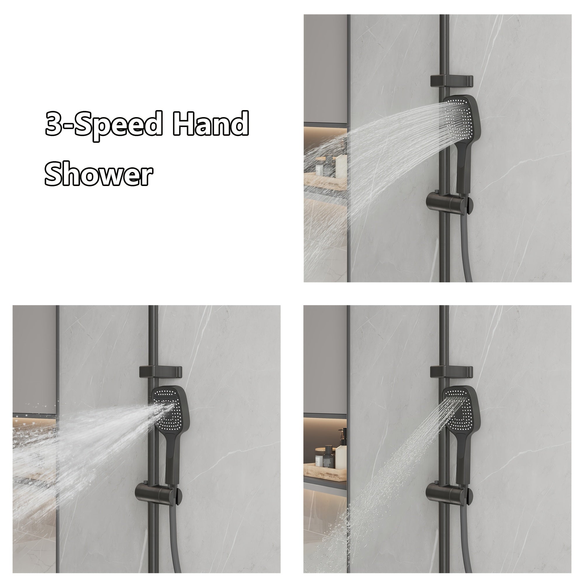 1Set Bathroom Shower System with 11.6'' Rain Showerhead, Hand Shower, Spray Gun And Water Fall Tub Spout, Gray Shower Set, 4-In-1 Shower Faucet Set, Faucet with Cold And Hot Water Mixer, Wall-Mounted Luxurious Exposed Shower Sets