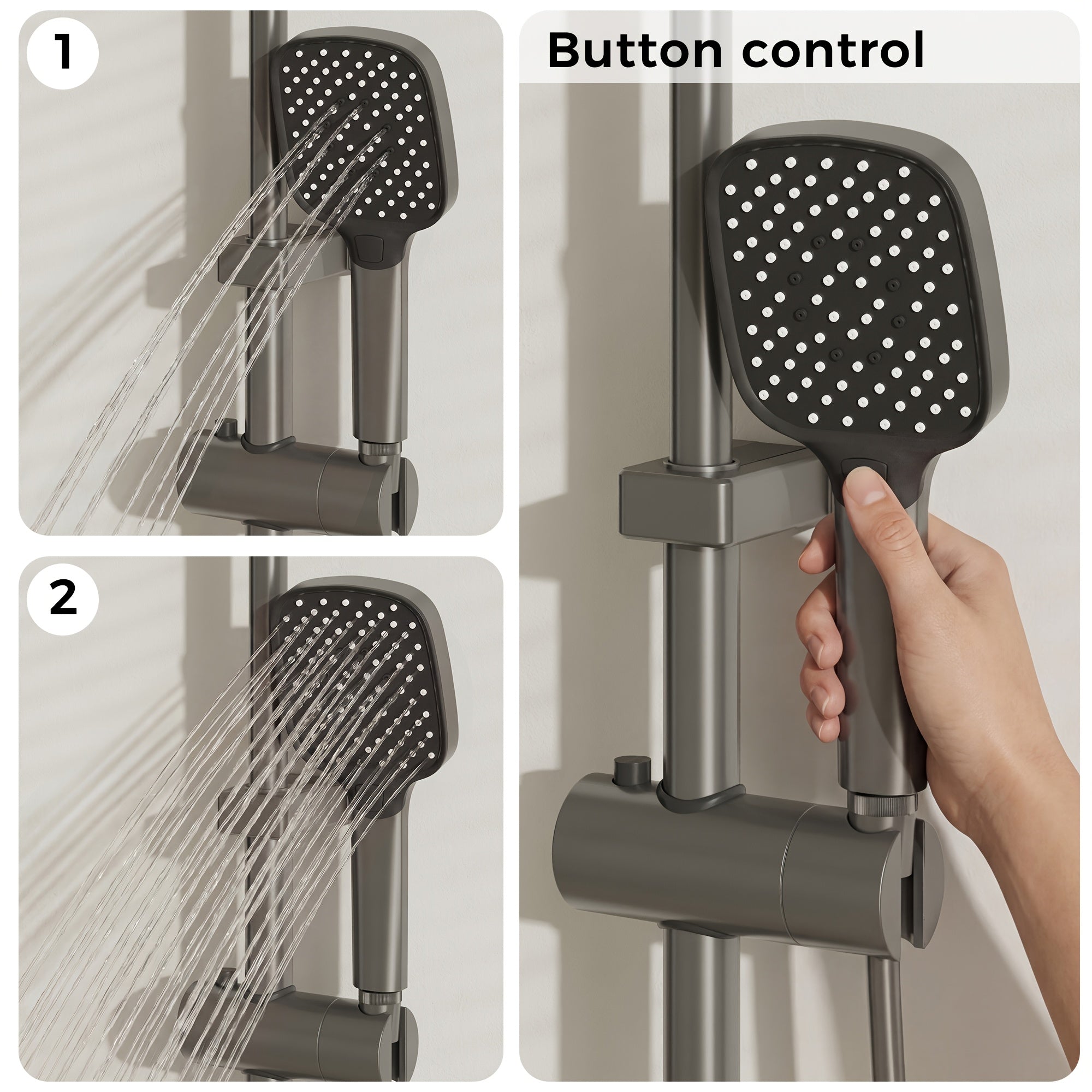 1Set Bathroom Shower System with 10.8''Rain Showerhead, Handheld, Spray Gun And Water Fall Tub Spout, Gray Shower Set, 4-In-1 Shower Faucet Set, Faucet with Cold And Hot Water Mixer, Wall Mount Luxurious Exposed Shower Sets