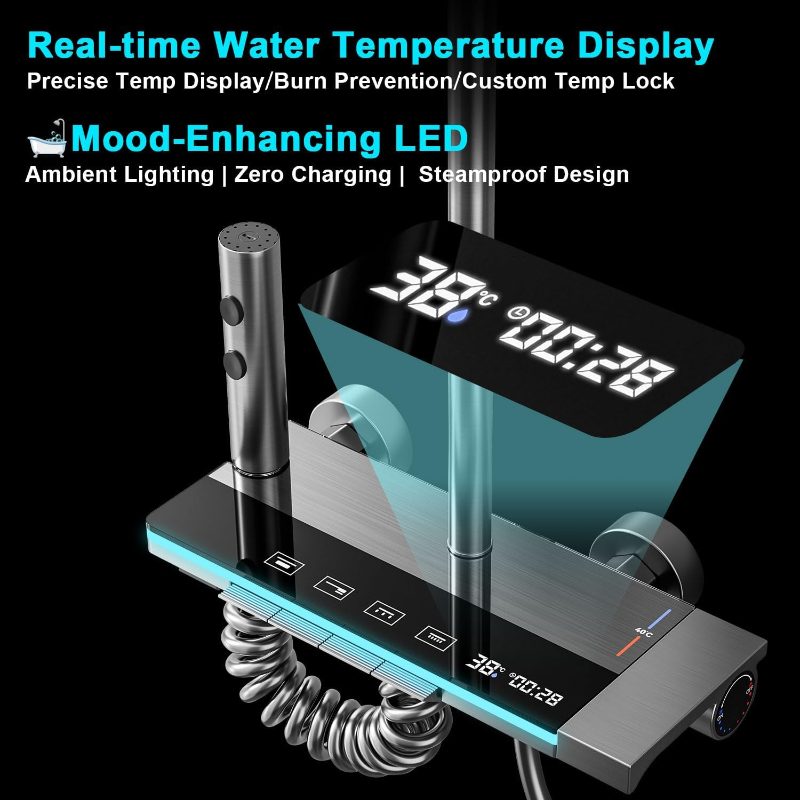 Shower Faucet Sets Complete Thermostatic Shower System Piano-Digital Shower Combo Wall-Mounted Shower Trim Kit with 11.8\