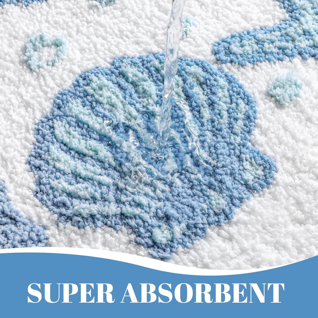 Coastal Beach Bath Rug Suitable for Summer Bathrooms - Soft Non-Slip Thick Cushioned Mat with Seashell & Starfish, Absorbent Washable Suitable for Bath, Shower, Bedroom,, Decor