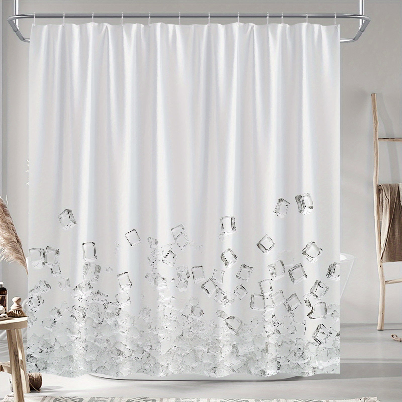 1pc Contemporary Abstract Geometric Shower Curtain Featuring a Pastel Design of Triangles, Circles, And Squares. Stylish Minimalist Bathroom Decoration, Measuring 70.8 by 70.8 Inches, Made of Machine Washable Polyester And Comes with 12 Hooks