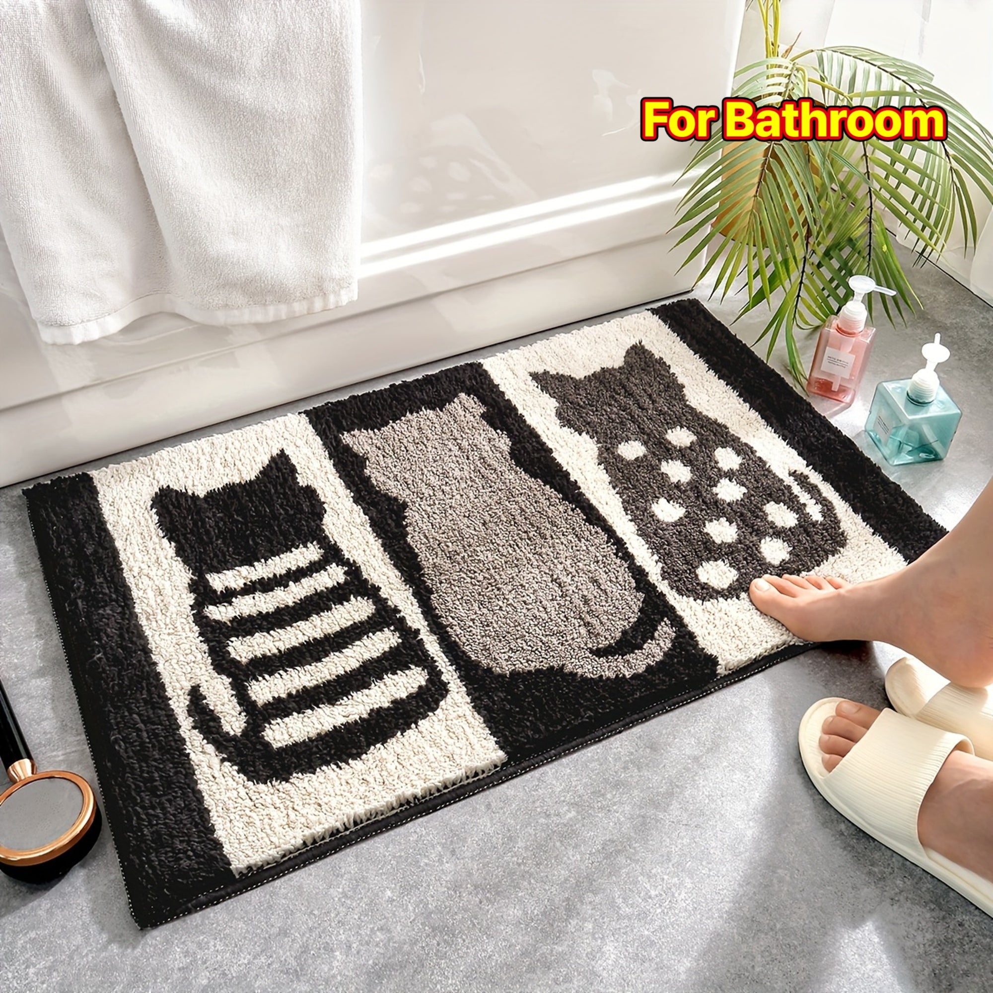 1pc Bathroom Rug Mat, Extra Soft Absorbent Premium Bath Rug Black and White Cat Series, Non-Slip Comfortable Bath Mat for Bathroom Floor, Sink, Bathtub, Shower Room, Christmas Decoration Christmas Gift