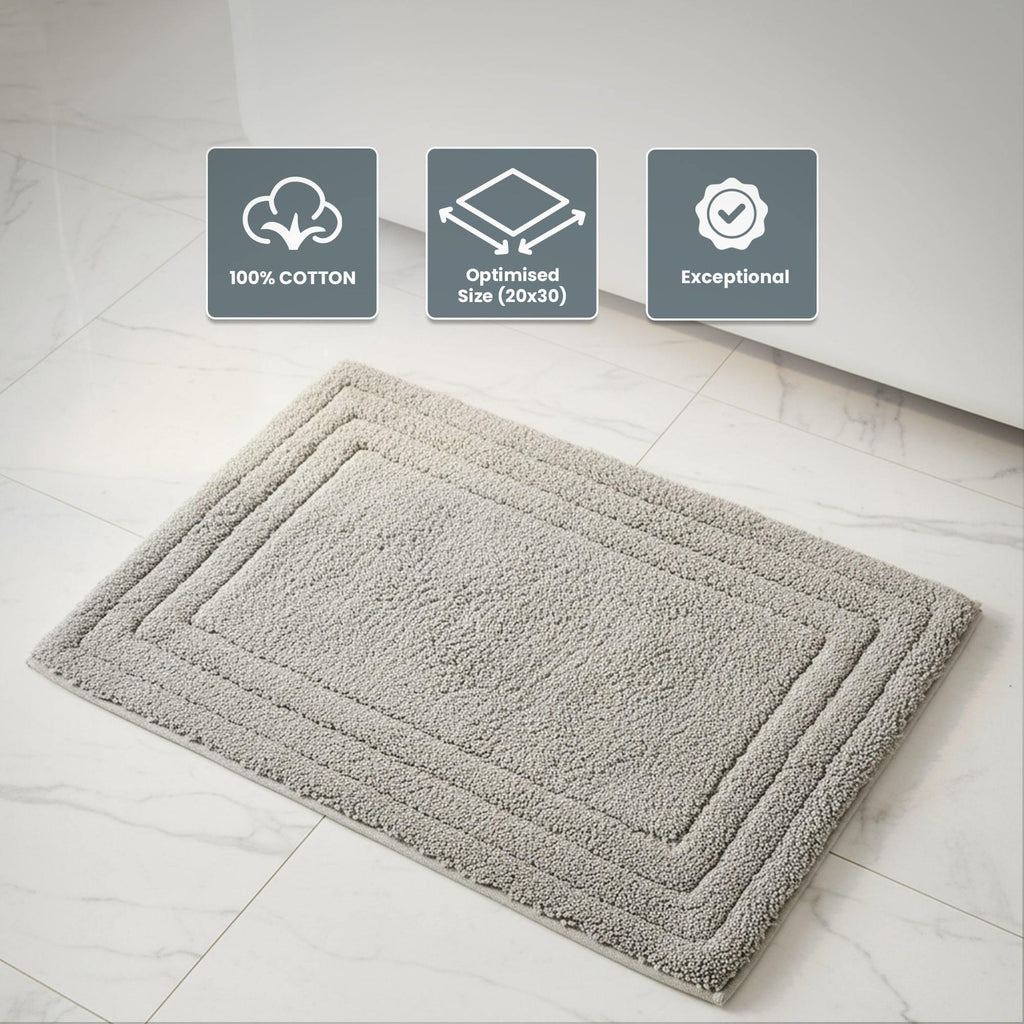 2pcs Cotton Bathmat – Grey 32x20 Inches | Soft, Absorbent & Quick-Dry Rug | Non-Slip, Durable & Machine Washable | Elegant Grey Finish Adds a Modern Touch | Perfect for Home, Spa & Hotel Bathrooms | Everyday Luxury Bath Rug by Riva Home