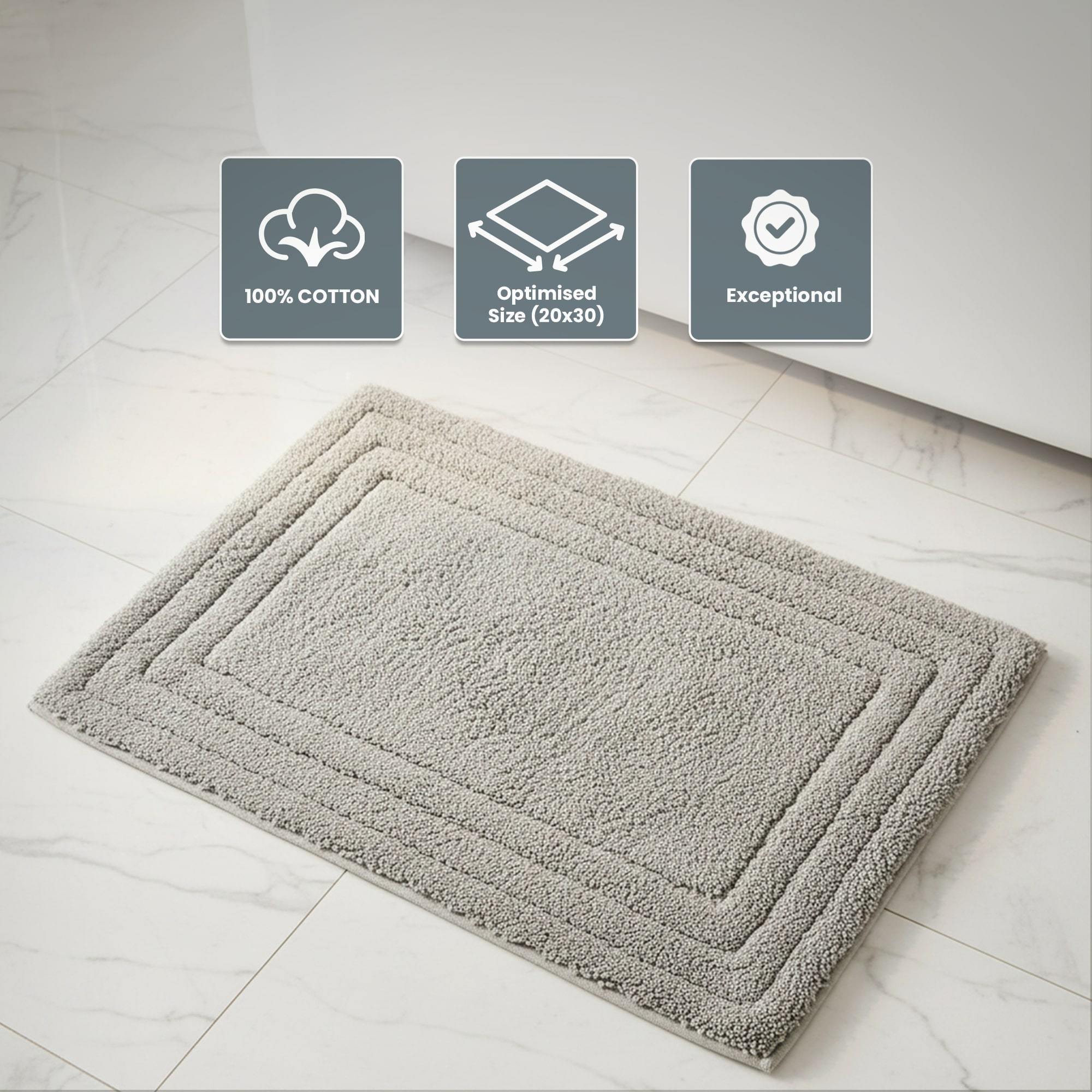 2pcs Cotton Bathmat – Grey 32x20 Inches | Soft, Absorbent & Quick-Dry Rug | Non-Slip, Durable & Machine Washable | Elegant Grey Finish Adds a Modern Touch | Perfect for Home, Spa & Hotel Bathrooms | Everyday Luxury Bath Rug by Riva Home