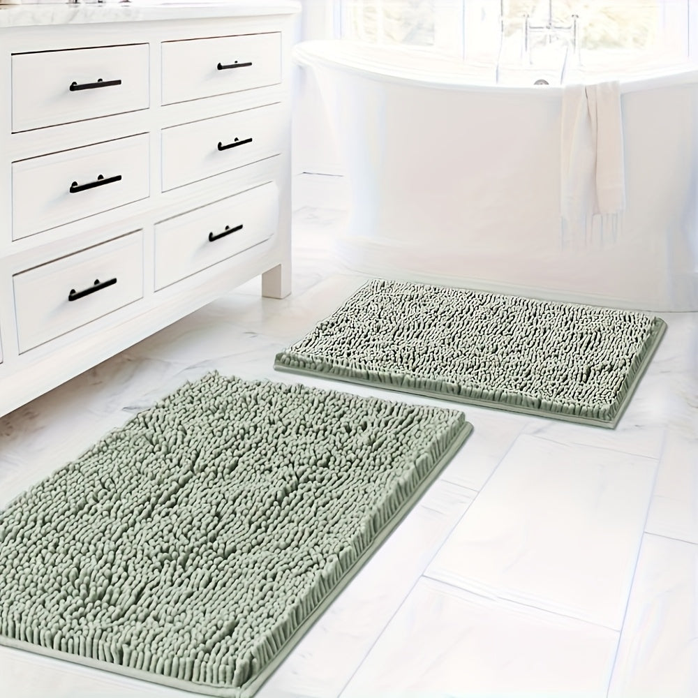 Non-Slip | Soft Absorbent 2pcs Non-Slip Chenille Bath Mat | 16*24 Inch + 20*32 Inch | Soft Absorbent Shower Rug for Bathtub, Toilet, Shower, Entryway - Machine Washable, Thick Cushioning, Quiet Step, Fits Small Bathrooms