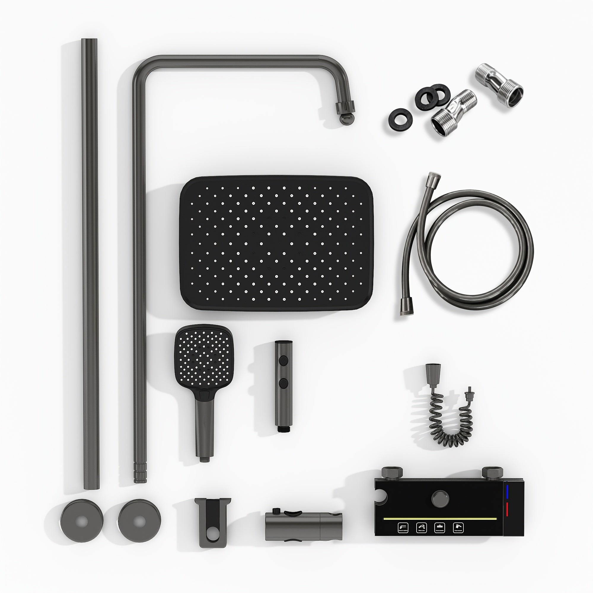 1Set Bathroom Shower System with 10.8''Rain Showerhead, Handheld, Spray Gun And Water Fall Tub Spout, Gray Shower Set, 4-In-1 Shower Faucet Set, Faucet with Cold And Hot Water Mixer, Wall Mount Luxurious Exposed Shower Sets