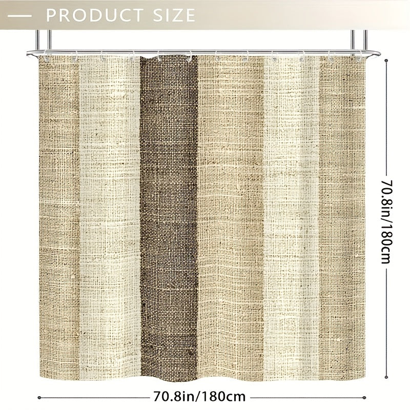 1pc Modern Textured Striped Shower Curtain with Hooks - Large 70.8x70.8 Inch Blend (\u002F) Bathroom Bathtub Window Curtain, Easy Clean & Air Dry, Neutral Beige\u002FBrown\u002FGray\u002FWhite for Modern Bath Decor, 2D Flat