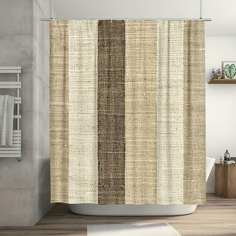 1pc Modern Textured Striped Shower Curtain with Hooks - Large 70.8x70.8 Inch Blend (\u002F) Bathroom Bathtub Window Curtain, Easy Clean & Air Dry, Neutral Beige\u002FBrown\u002FGray\u002FWhite for Modern Bath Decor, 2D Flat