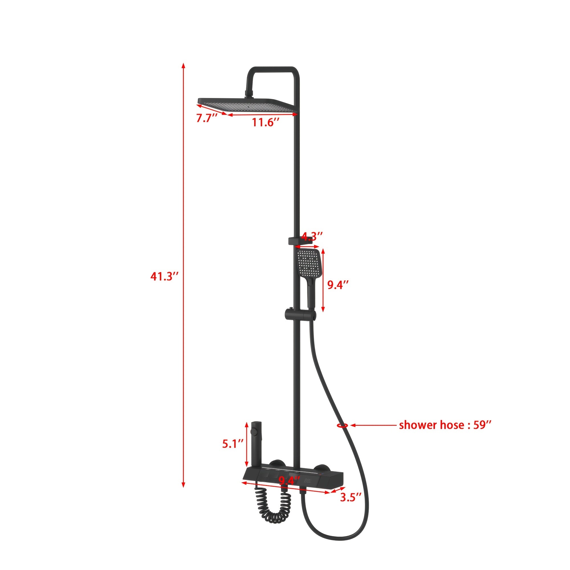 Shower Head Black, 4-In-1 Shower System, with LED Temperature Display, Ceramic Valve And Multi-Function Spray, Shower Head with Easy-clean Silicone Nozzles