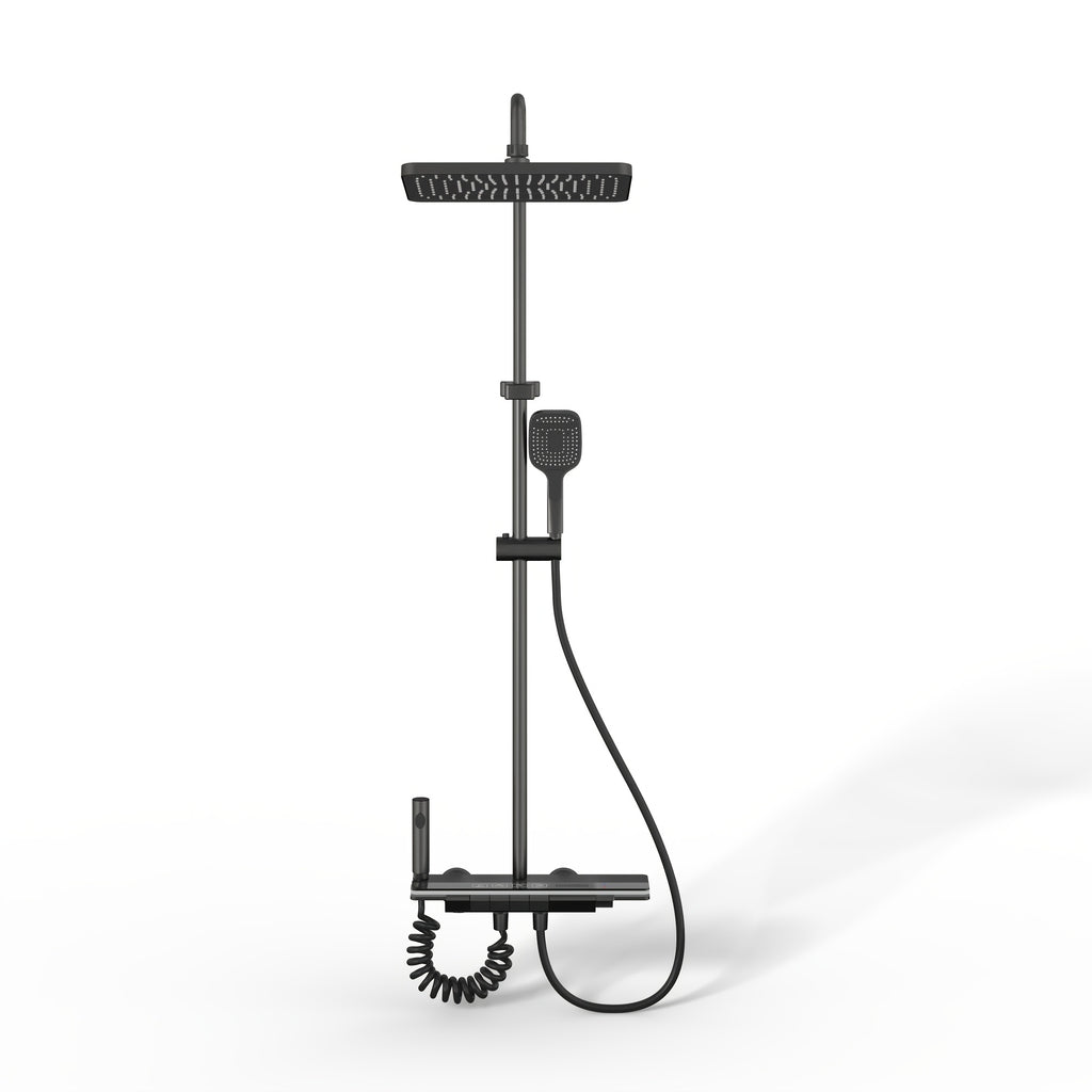 1Set Bathroom Shower System with 11.6'' Rain Showerhead, Hand Shower, Spray Gun And Water Fall Tub Spout, Gray Shower Set, 4-In-1 Shower Faucet Set, Faucet with Cold And Hot Water Mixer, Wall-Mounted Luxurious Exposed Shower Sets