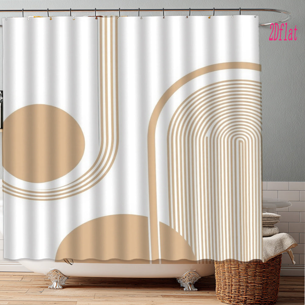 1pc a Minimalist Beige Abstract Geometric Shower Curtain, Made of Polyester Fabric, Designed for Bathroom Decor. It Comes with 12 Hooks And Measures 70.8 by 70.8 Inches