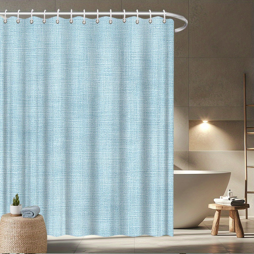 1pc Light Blue Linen Texture Shower Curtain - Textured with White Hanging Loops, Minimalist Modern Bathroom Decor in Soft Mint Green-Blue Tones, Light Blue Vertical Stripes Design, Machine Washable, Fits Bathtub (59x70. 8 to 90. 5x70. 8 Inches)