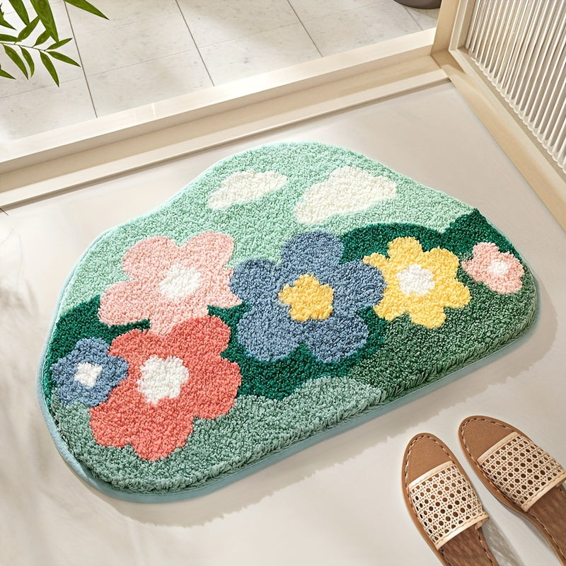 1pc Bathroom Rug Mat, Extra Soft Absorbent Premium Bath Rug, Non-Slip Comfortable Floral Bath Mat for Bathroom Floor, Sink, Bathtub, Shower Room, Spring Decor, Christmas Decoration Christmas Gift