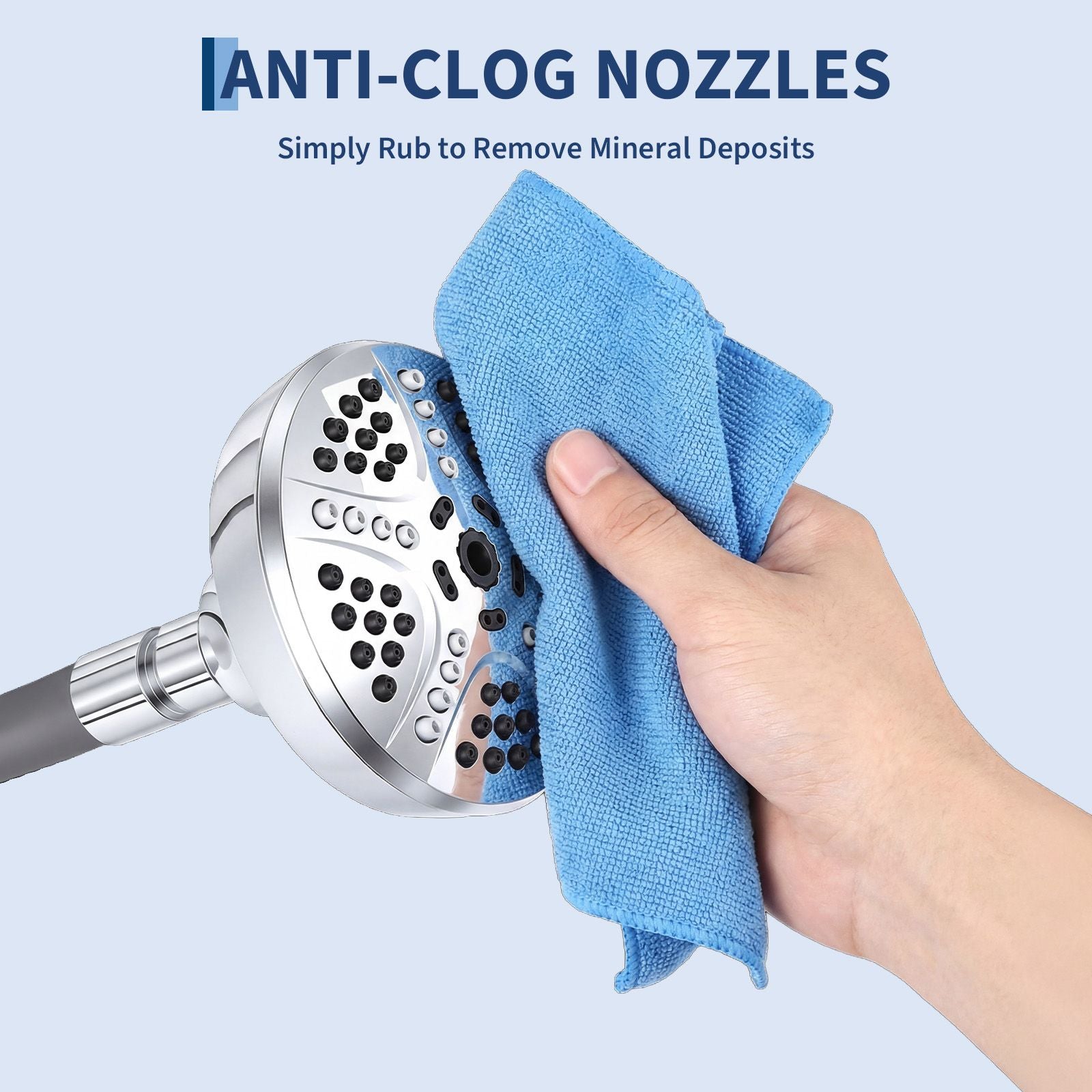 Adjustable 18-Inch Flexible Shower Head with Wall-Mounted Design, 7 Spray Settings, Easy DIY Installation for Low & High Pipes, Anti-Clog Nozzles, Powerful Massage Feature,for Shower Use Only