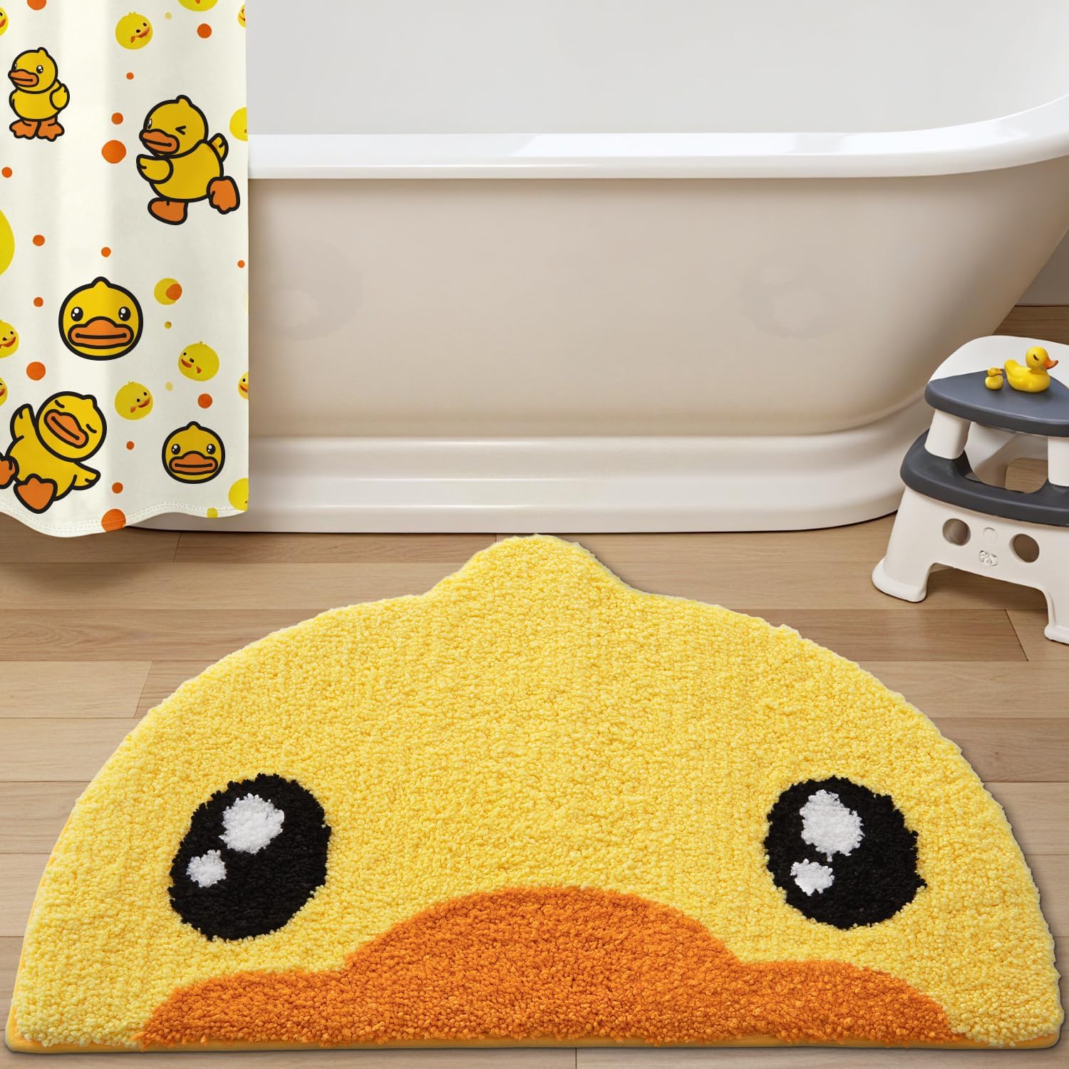 Cute Rubber Duck Bathroom Rugs, Absorbent Plush Bath Mats, Non-Slip Backing Washable Bath Rugs for Bathroom, Ideal for Shower Sink Bathtub Bedroom, 18\
