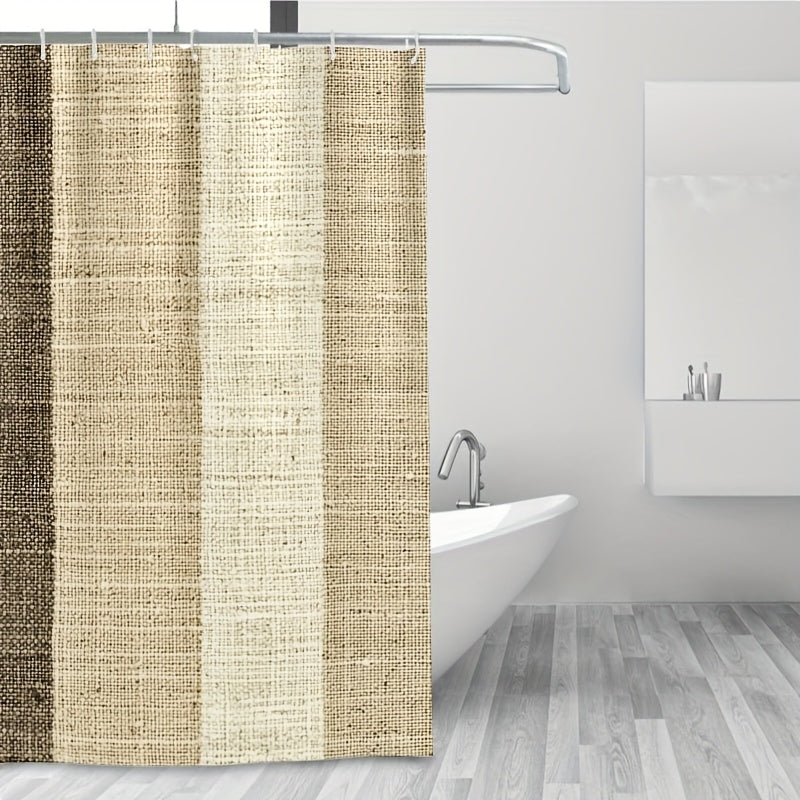 1pc Modern Textured Striped Shower Curtain with Hooks - Large 70.8x70.8 Inch Blend (\u002F) Bathroom Bathtub Window Curtain, Easy Clean & Air Dry, Neutral Beige\u002FBrown\u002FGray\u002FWhite for Modern Bath Decor, 2D Flat