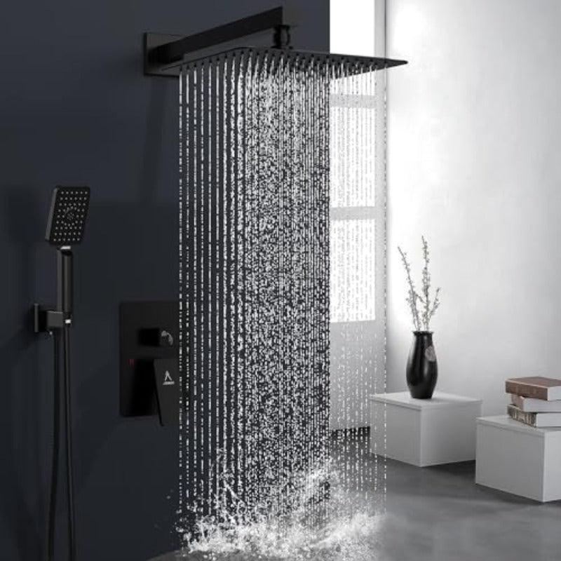 Rain Shower System 0IN Modern Brass Faucet Set With Vae and Diverter Shower Mixer With Handheld High Prure Square Rainf Shower Vae 0'' W Mount Matte Black