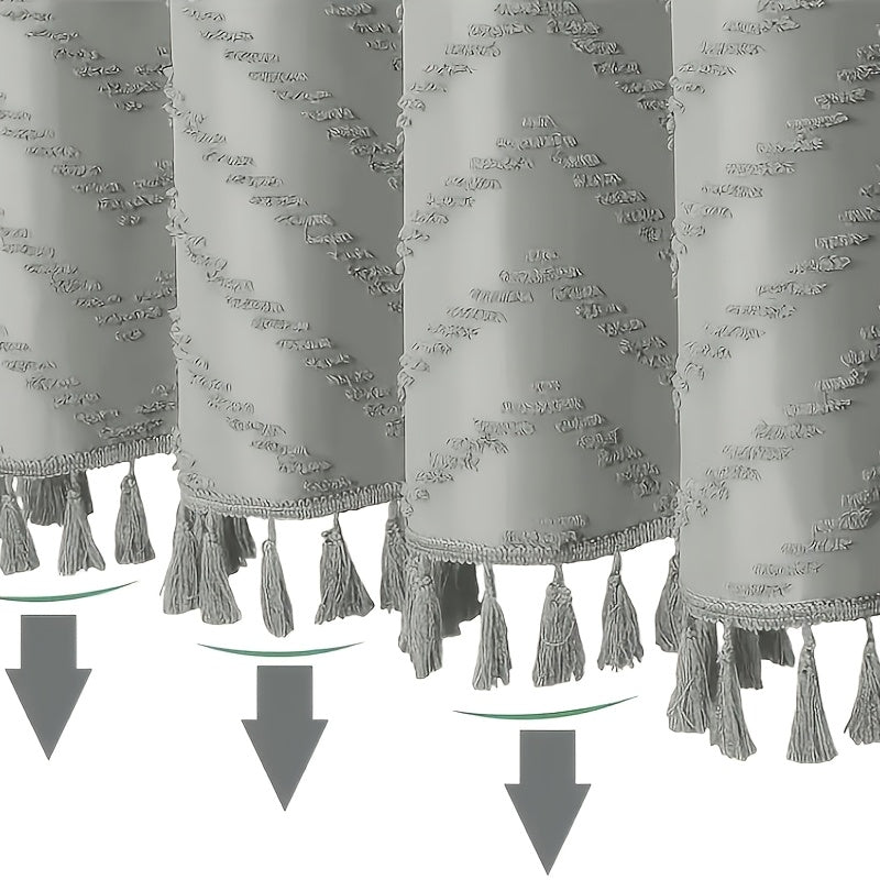 1pc 200 Light Gray Bohemian Style Cut-Out Embossed Laminated Fringe Shower Curtain, Home Decor Curtain, Bathroom Curtain, Metal Grommets, Includes Matching Hooks