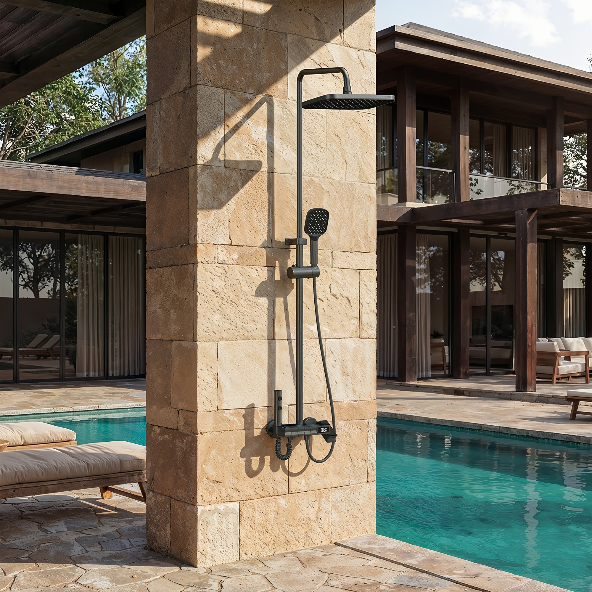 1Set Bathroom Shower System with 10.8''Rain Showerhead, Handheld, Spray Gun And Water Fall Tub Spout, Gray Shower Set, 4-In-1 Shower Faucet Set, Faucet with Cold And Hot Water Mixer, Wall Mount Luxurious Exposed Shower Sets