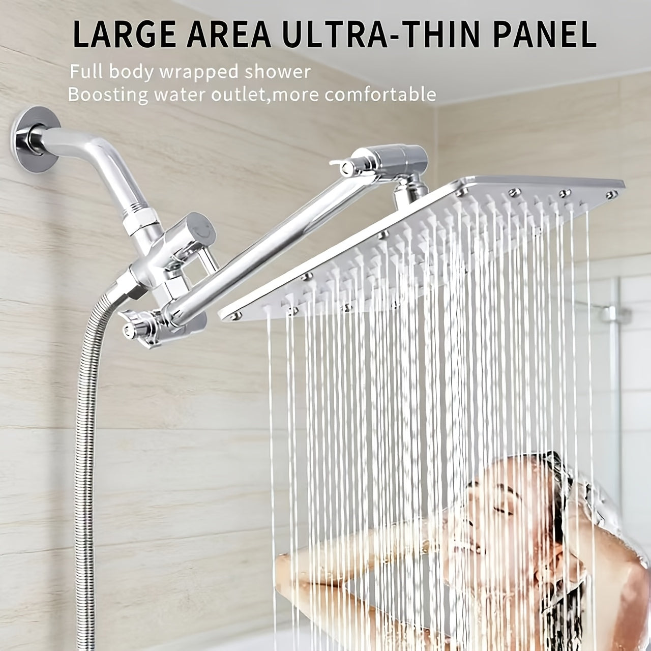 8Inch High Pressure Rain Showerhead Combo (With Handheld Sprayer) | 9.64In Adjustable Extension Arm | 5 Spray Patterns & 360° Swivel Ball | Leakproof Hose | Freely Adjustable Height & Angle | Ultimate Bathroom Shower Upgrade for Shower Use Solely Fo