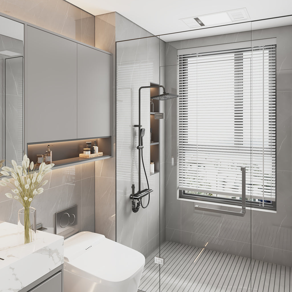 1Set Bathroom Shower System with 11.6'' Rain Showerhead, Hand Shower, Spray Gun And Water Fall Tub Spout, Gray Shower Set, 4-In-1 Shower Faucet Set, Faucet with Cold And Hot Water Mixer, Wall-Mounted Luxurious Exposed Shower Sets