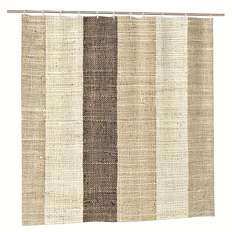 1pc Modern Textured Striped Shower Curtain with Hooks - Large 70.8x70.8 Inch Blend (\u002F) Bathroom Bathtub Window Curtain, Easy Clean & Air Dry, Neutral Beige\u002FBrown\u002FGray\u002FWhite for Modern Bath Decor, 2D Flat