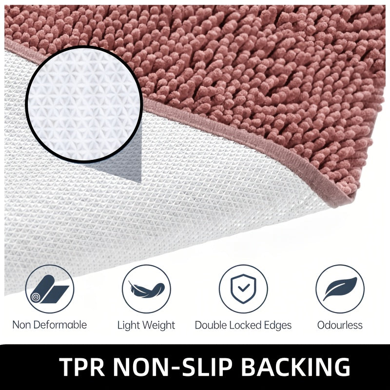Non-Slip Water-Absorbing Semi-Circular Floor Mat Suitable for Entryway, Bath & - Chenille with TPR Backing, Machine Washable Soft Bean-Paste Pink for Pets, Families, Holiday Gifts, Thick Cushioned Floor