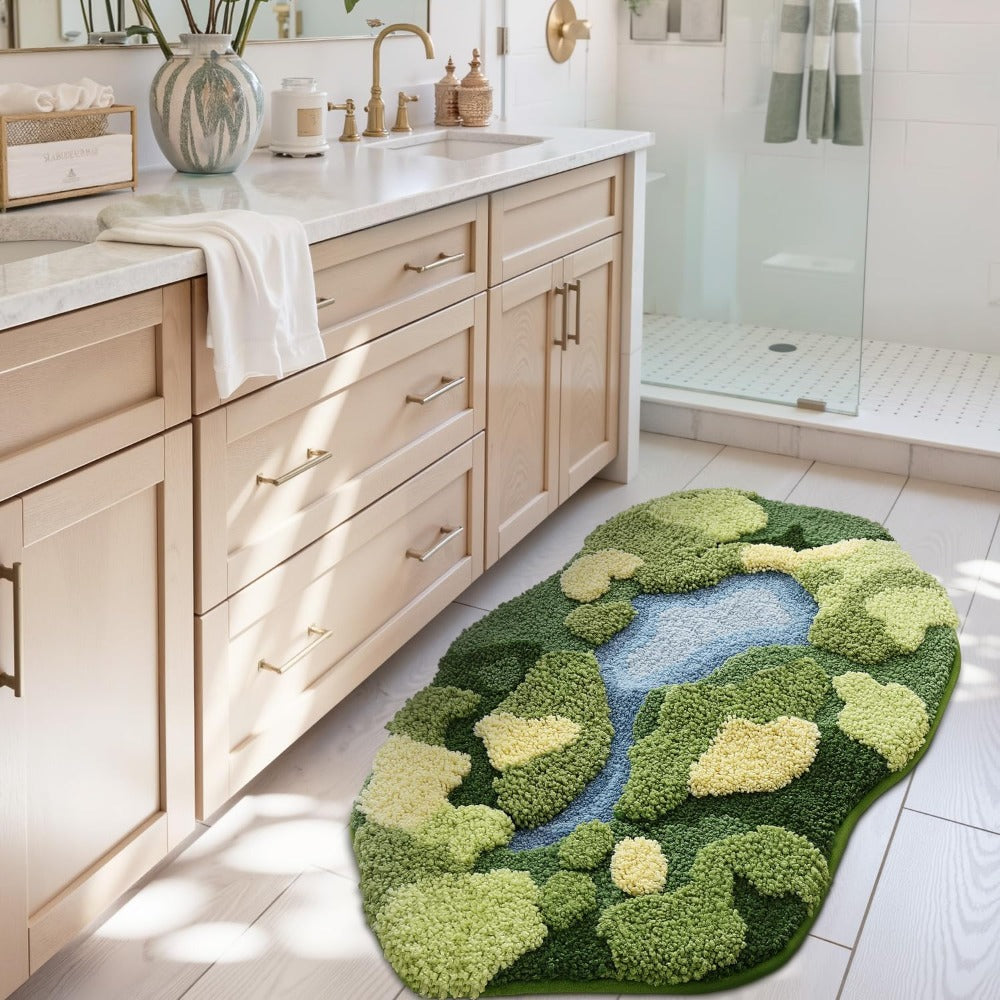 Moss Bath Mat, Ultra Thick Soft Green Bathroom Rug, Water Absorbent Non Slip Microfiber Rugs for Shower Floor, Sink, Bedroom, Home Accessories Decor, 20x32, Moss Green