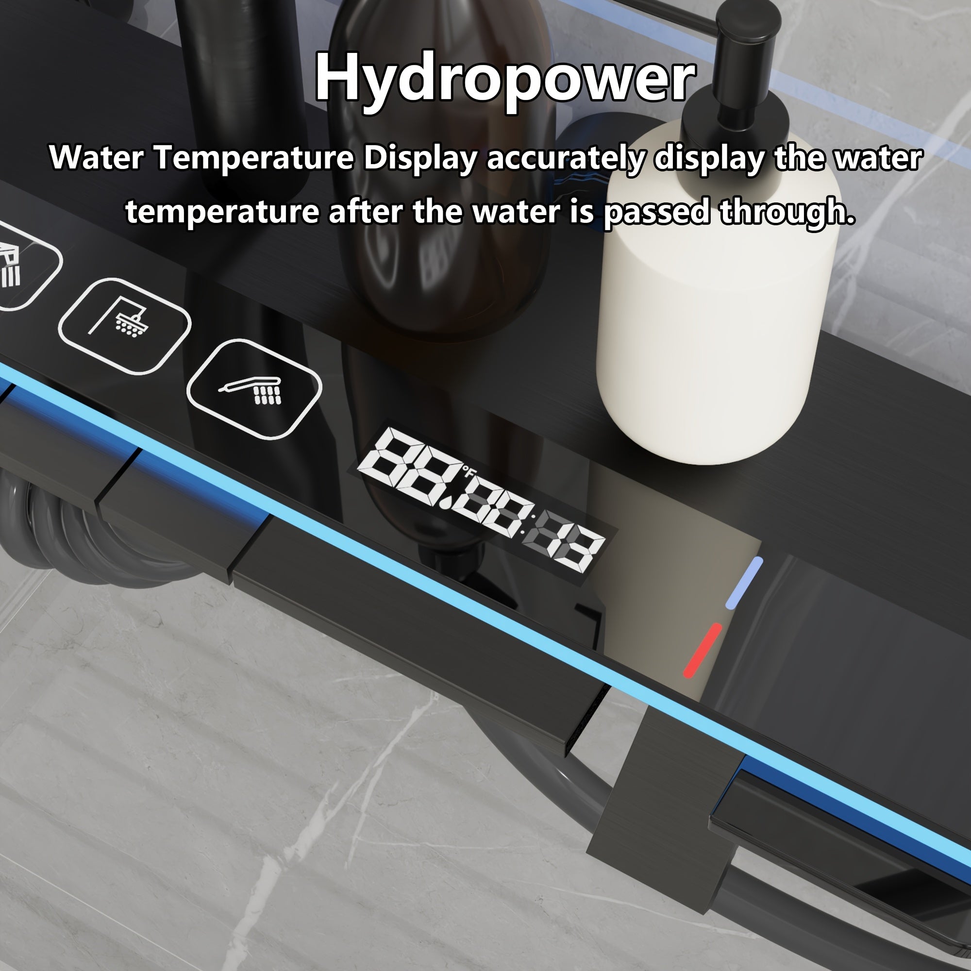 1Set Bathroom Shower System with 11.6'' Rain Showerhead, Hand Shower, Spray Gun And Water Fall Tub Spout, Gray Shower Set, 4-In-1 Shower Faucet Set, Faucet with Cold And Hot Water Mixer, Wall-Mounted Luxurious Exposed Shower Sets