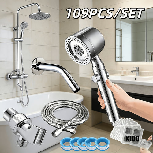 109pcs German-quality High-pressure Handheld Shower Head Set with 5 Adjustable Water Flow Modes And A Built-in Filter - Easy Wall-mounting, Polished Finish - Perfect for Luxury Bathroom Showers And As A New Year's Gift Or Shower Accessory.,for Shower