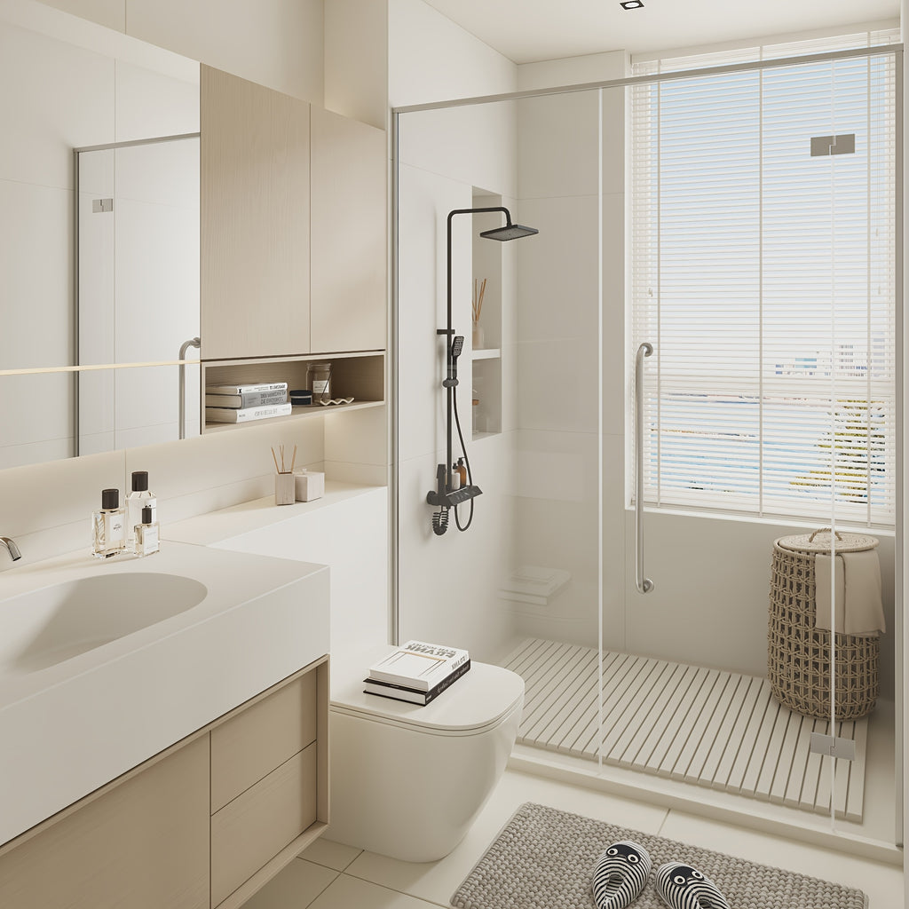 Shower Head Black, 4-In-1 Shower System, with LED Temperature Display, Ceramic Valve And Multi-Function Spray, Shower Head with Easy-clean Silicone Nozzles