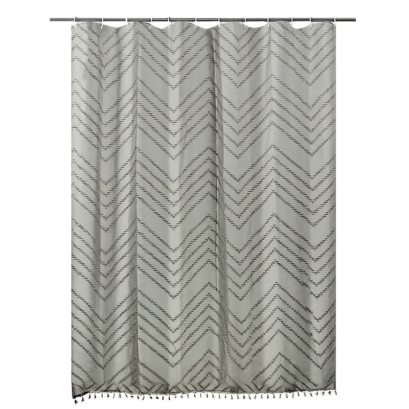 1pc 200 Light Gray Bohemian Style Cut-Out Embossed Laminated Fringe Shower Curtain, Home Decor Curtain, Bathroom Curtain, Metal Grommets, Includes Matching Hooks
