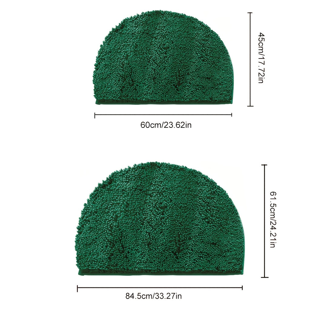 Semi-circular Dark Green Chenille Floor Mat, Thickened, Water-absorbing, And Anti-slip, Perfect for Entryway, Bathroom, And Toilet Area, As Well As A Splash Guard for Cat Litter Boxes In Households with Cats. Ideal for Holiday Gifts