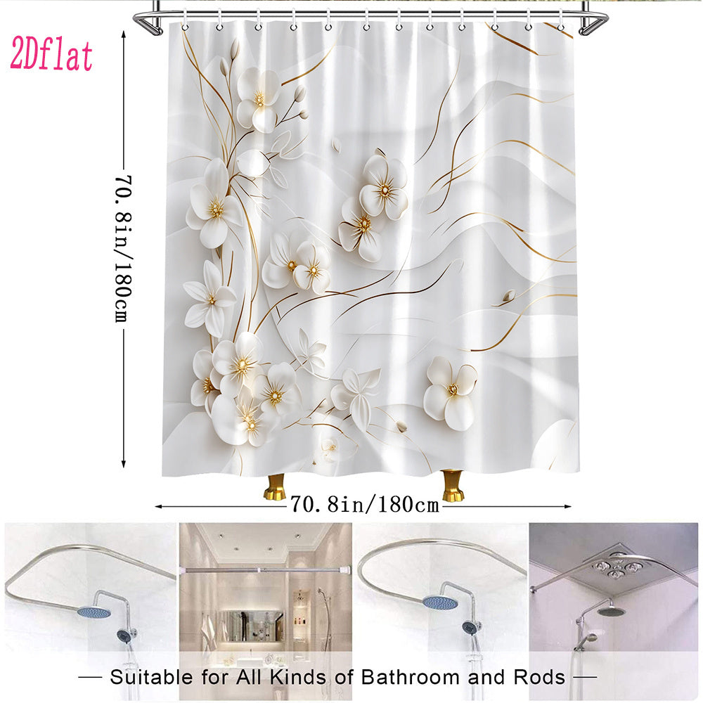 1pc a Vintage-Inspired Shower Curtain Featuring Elegant White Floral Designs, Measuring 70.8 by 70.8 Inches, Complete with Hooks