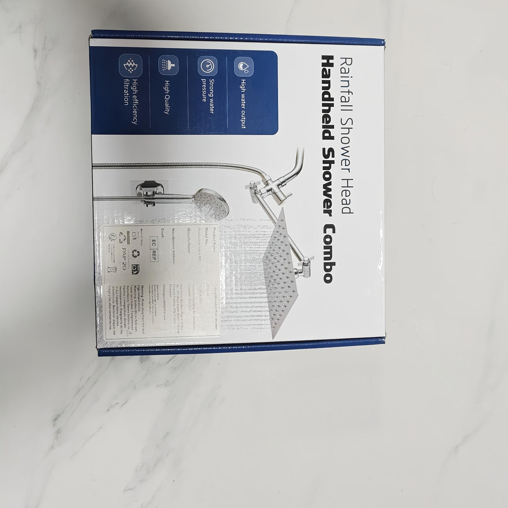 8Inch High Pressure Rain Showerhead Combo (With Handheld Sprayer) | 9.64In Adjustable Extension Arm | 5 Spray Patterns & 360° Swivel Ball | Leakproof Hose | Freely Adjustable Height & Angle | Ultimate Bathroom Shower Upgrade for Shower Use Solely Fo