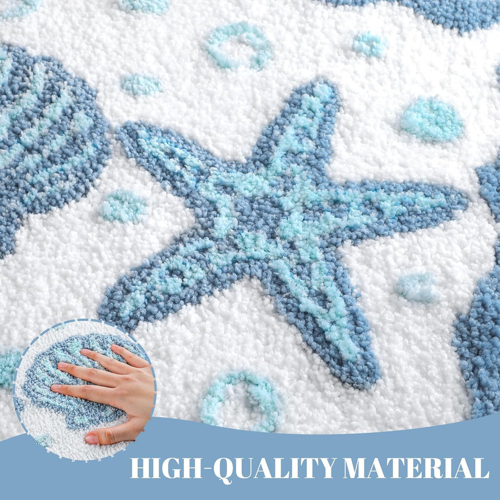 Coastal Beach Bath Rug Suitable for Summer Bathrooms - Soft Non-Slip Thick Cushioned Mat with Seashell & Starfish, Absorbent Washable Suitable for Bath, Shower, Bedroom,, Decor