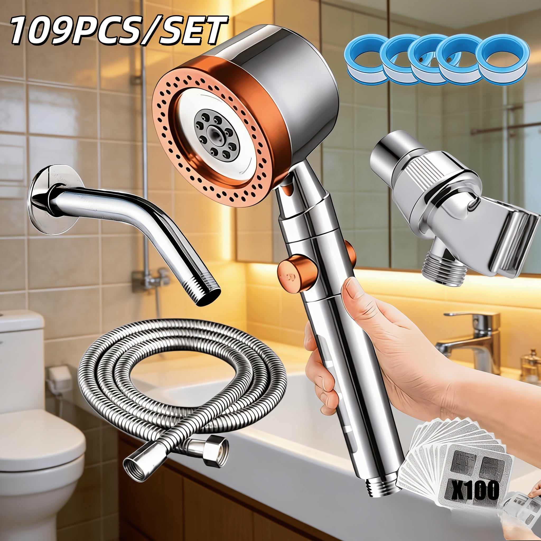 109pcs German-quality High-pressure Handheld Shower Head Set with 5 Adjustable Water Flow Modes And A Built-in Filter - Easy Wall-mounting, Polished Finish - Perfect for Luxury Bathroom Showers And As A New Year's Gift Or Shower Accessory.,for Shower
