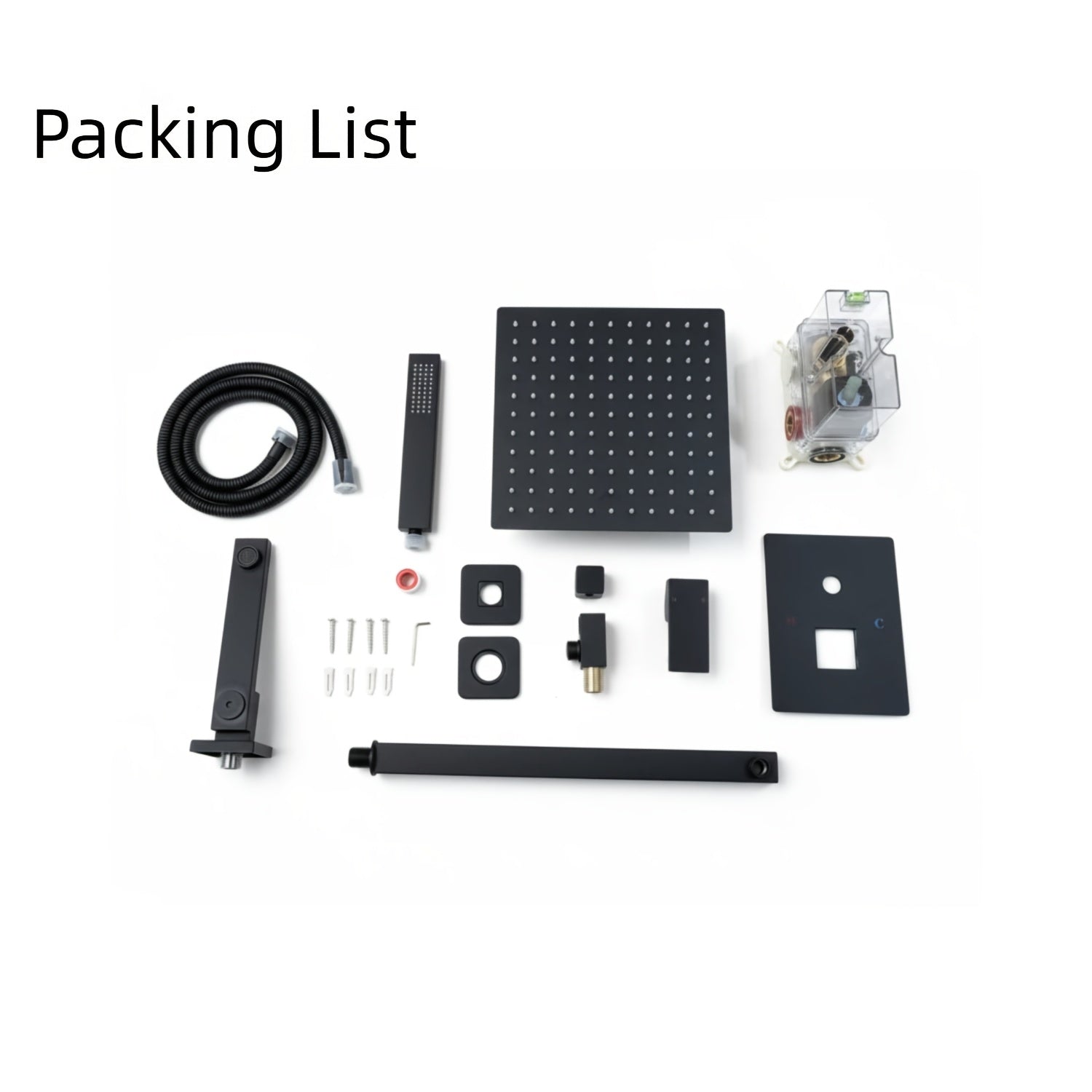 Copper Core Shatter-Resistant 3-Setting Shower System, Modern Matte Black Square Rainfall Shower Head with Handheld Sprayer, Tub Spout And Shower Valve Trim Kit, Durable Bathroom Shower Faucet Set