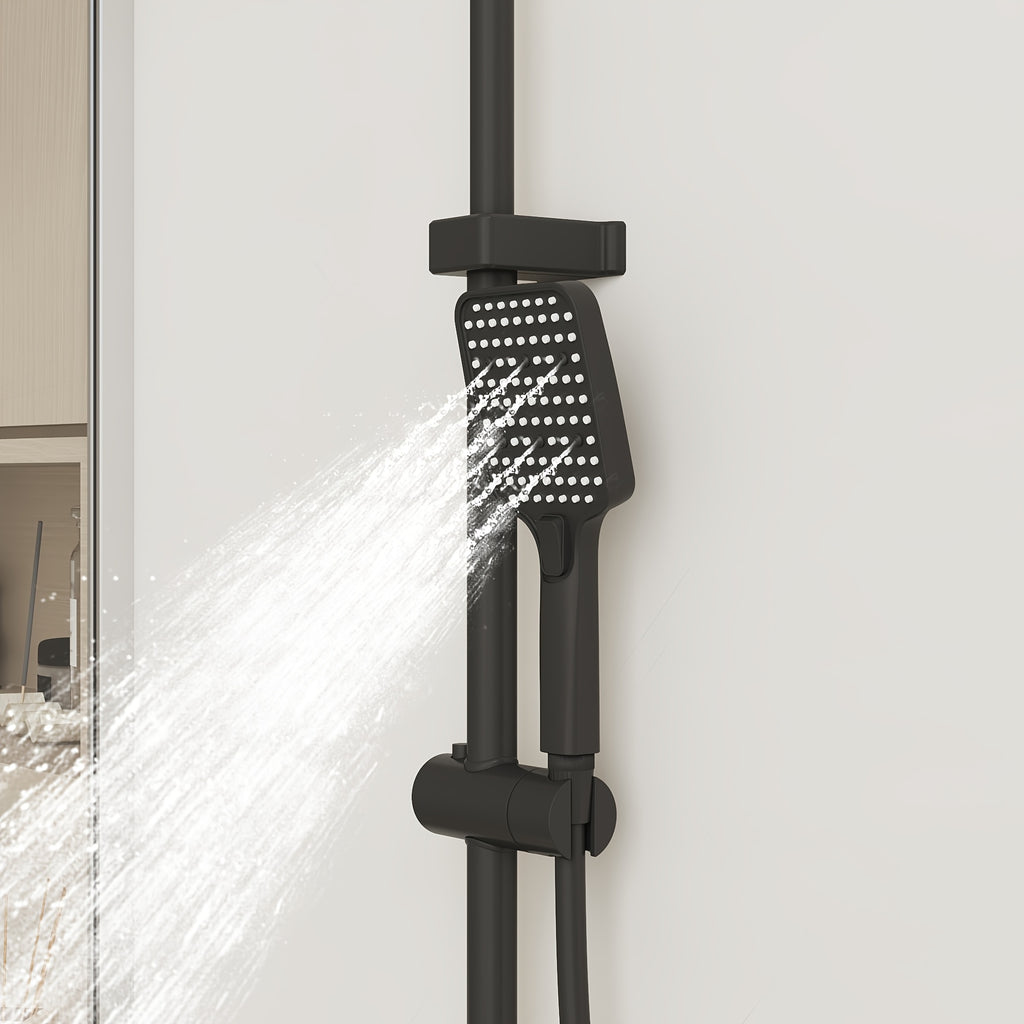 Shower Head Black, 4-In-1 Shower System, with LED Temperature Display, Ceramic Valve And Multi-Function Spray, Shower Head with Easy-clean Silicone Nozzles