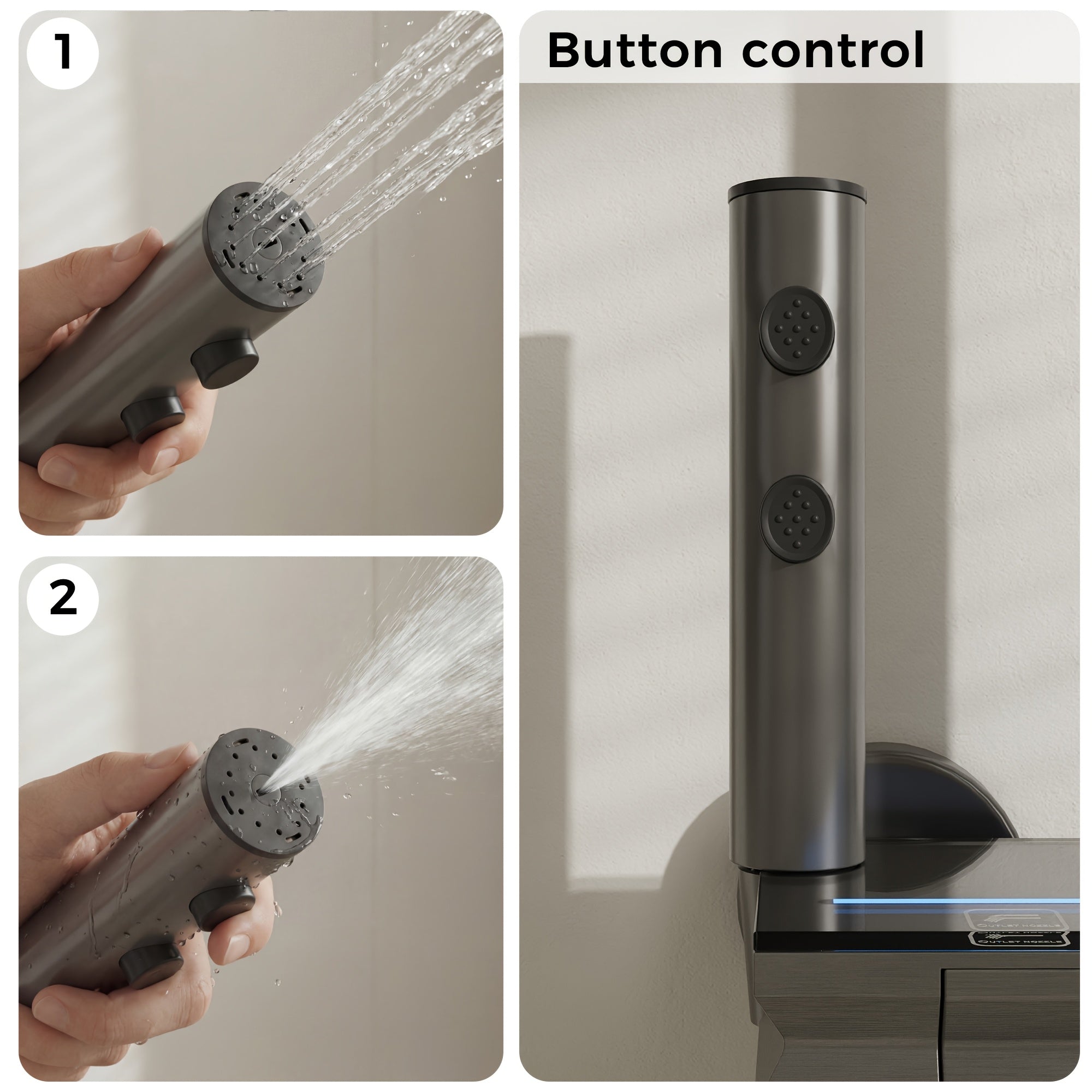 1Set Bathroom Shower System with 10.8''Rain Showerhead, Handheld, Spray Gun And Water Fall Tub Spout, Gray Shower Set, 4-In-1 Shower Faucet Set, Faucet with Cold And Hot Water Mixer, Wall Mount Luxurious Exposed Shower Sets